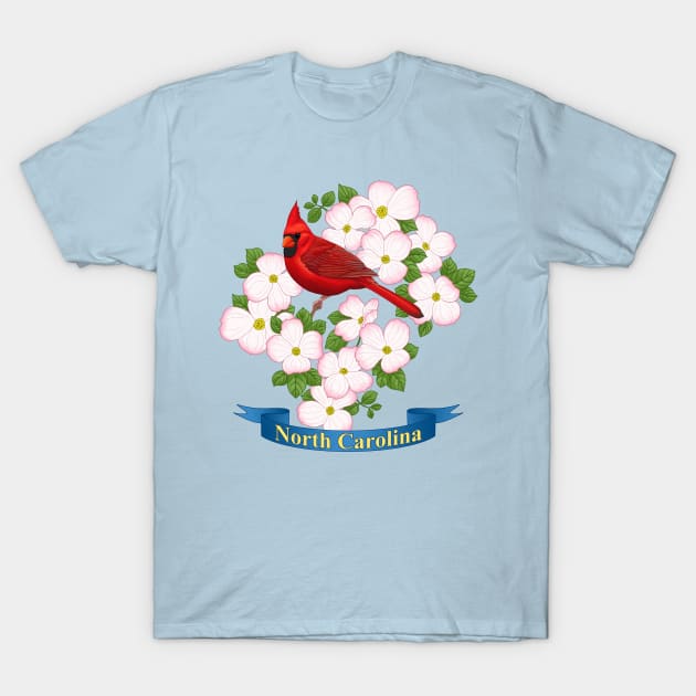 North Carolina State Cardinal Bird & Dogwood Flower T-Shirt by csforest